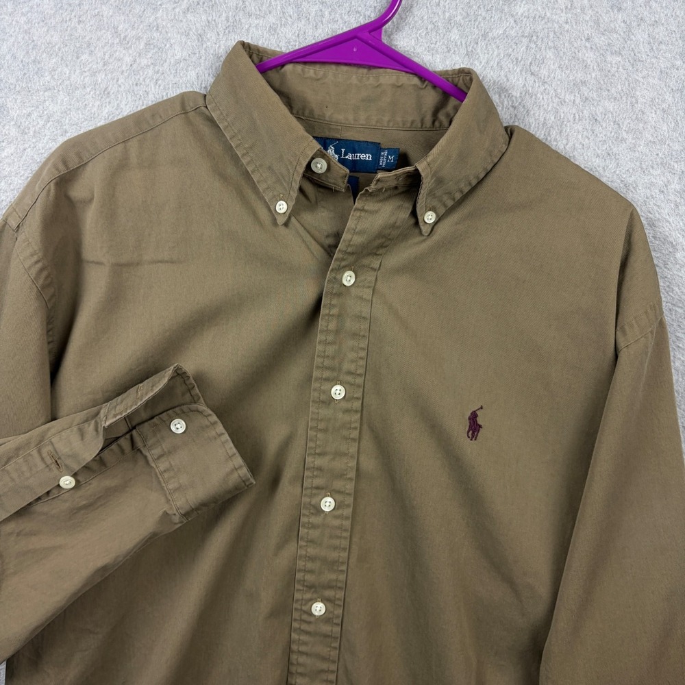 Vintage Ralph Lauren Blake Shirt Mens Medium Brown Twill Cotton Button Down